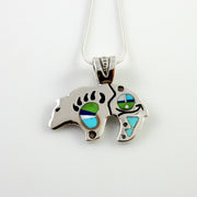 Sterling silver multi stone inlay bear pendant, zuni face bear pendant jewelry, one of a kind silver gemstone inlay bear pendant