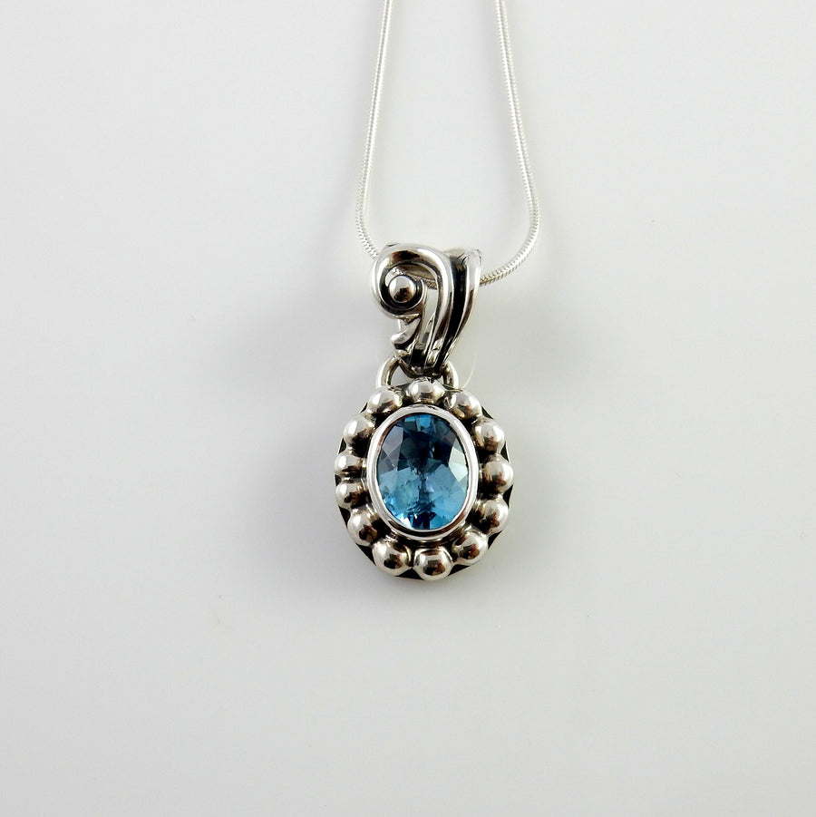 Sterling Silver Blue Topaz Handmade Pendant, Beautiful silver topaz drop pendant, topaz southwestern silver .925 pendant