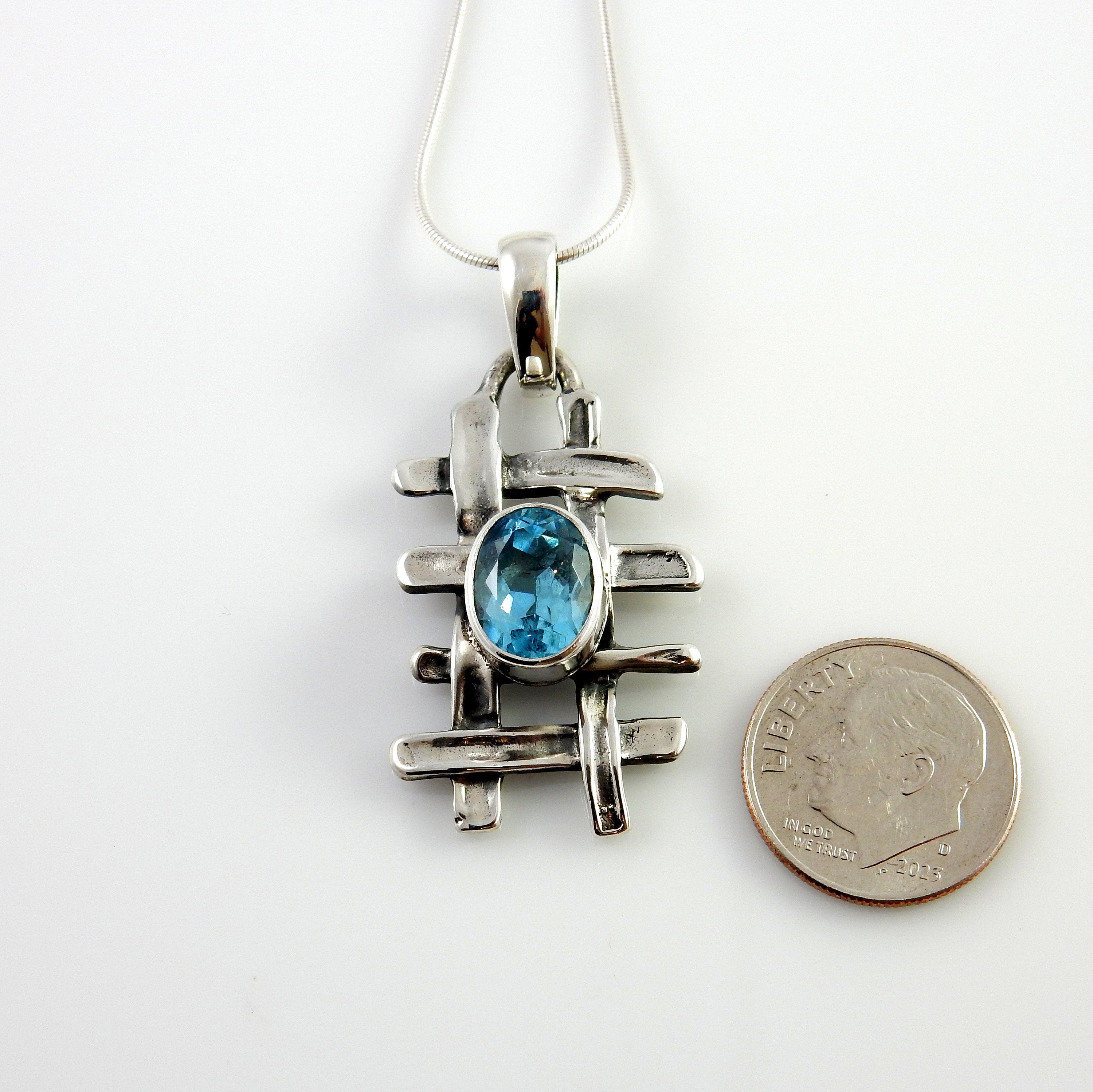 Sterling Silver Blue Topaz Handmade Pendant, Beautiful silver topaz drop pendant, topaz designer silver .925 drop pendant with chain