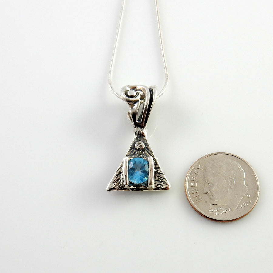 Sterling Silver Blue Topaz Handmade Pendant, Beautiful silver topaz drop pendant, topaz designer silver .925 drop pendant with chain