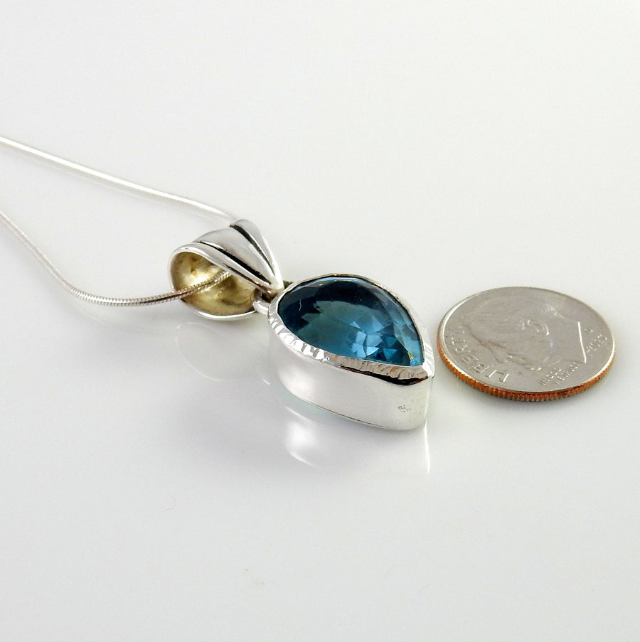 Sterling Silver Blue Topaz Handmade Pendant, Beautiful silver topaz drop pendant, topaz designer silver drop teardrop pendant with chain