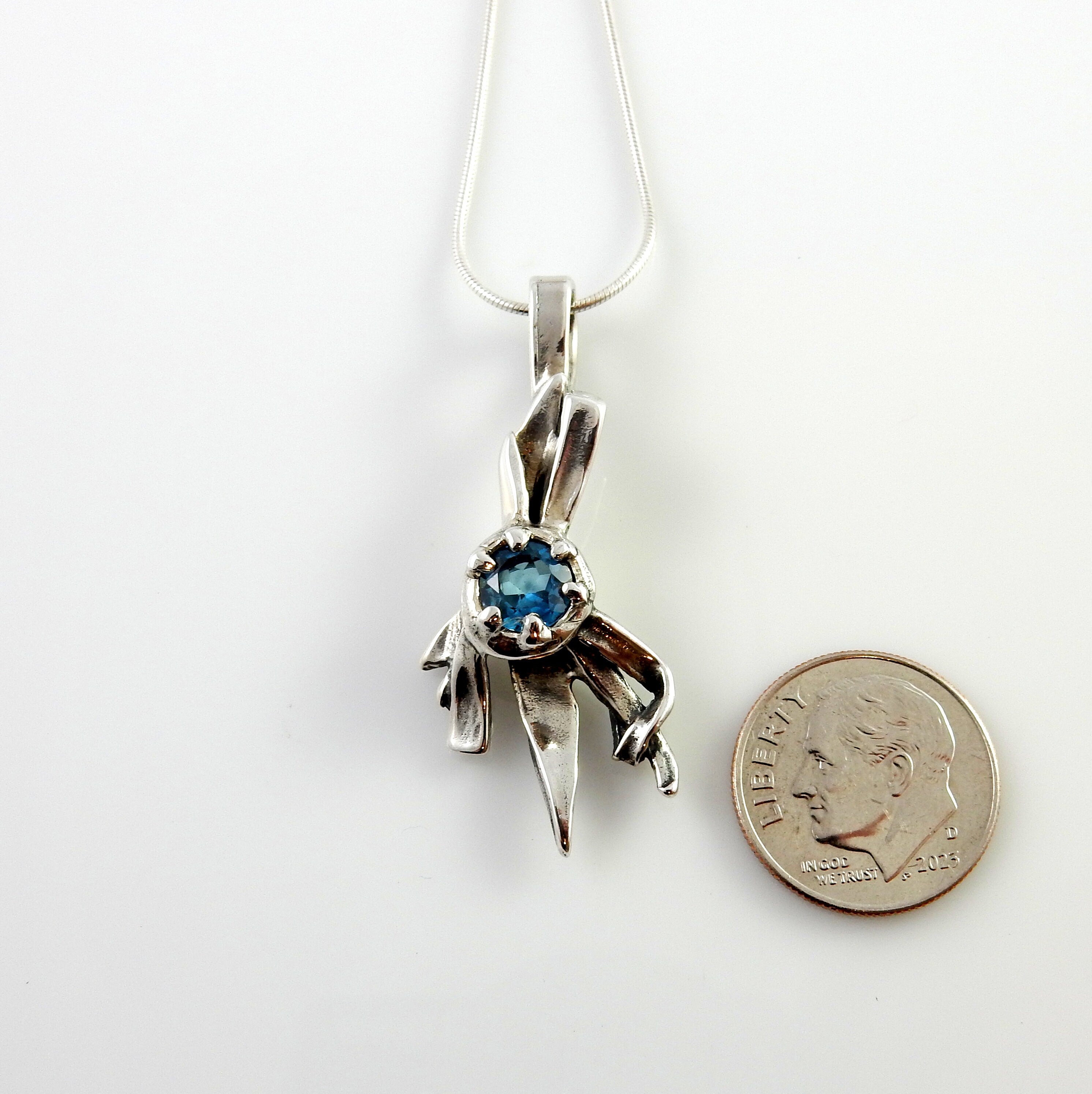 Sterling Silver Blue Topaz Handmade Pendant, silver topaz drop hippie pendant, topaz designer silver .925 drop pendant with chain