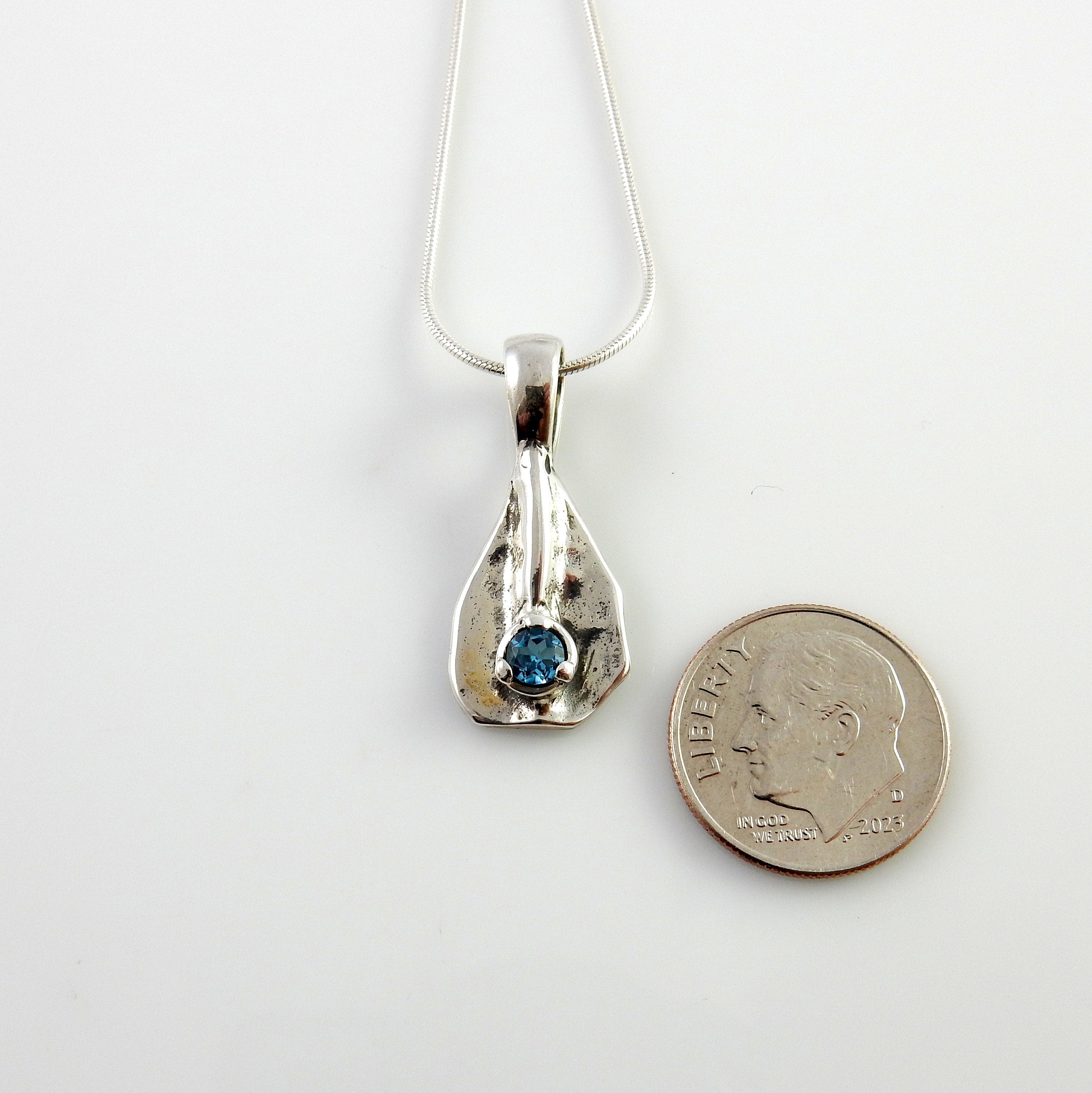 Sterling Silver Blue Topaz Handmade Pendant, Beautiful silver topaz drop pendant, topaz silver drop pendant with chain