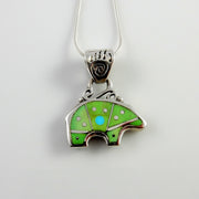 Sterling Silver Green Turquoise Inlay Bear Pendant