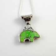 Sterling Silver Green Turquoise Inlay Bear Pendant