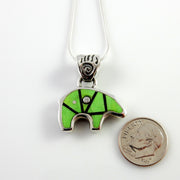 Sterling Silver Green Turquoise Onyx Diamond Bear Pendant