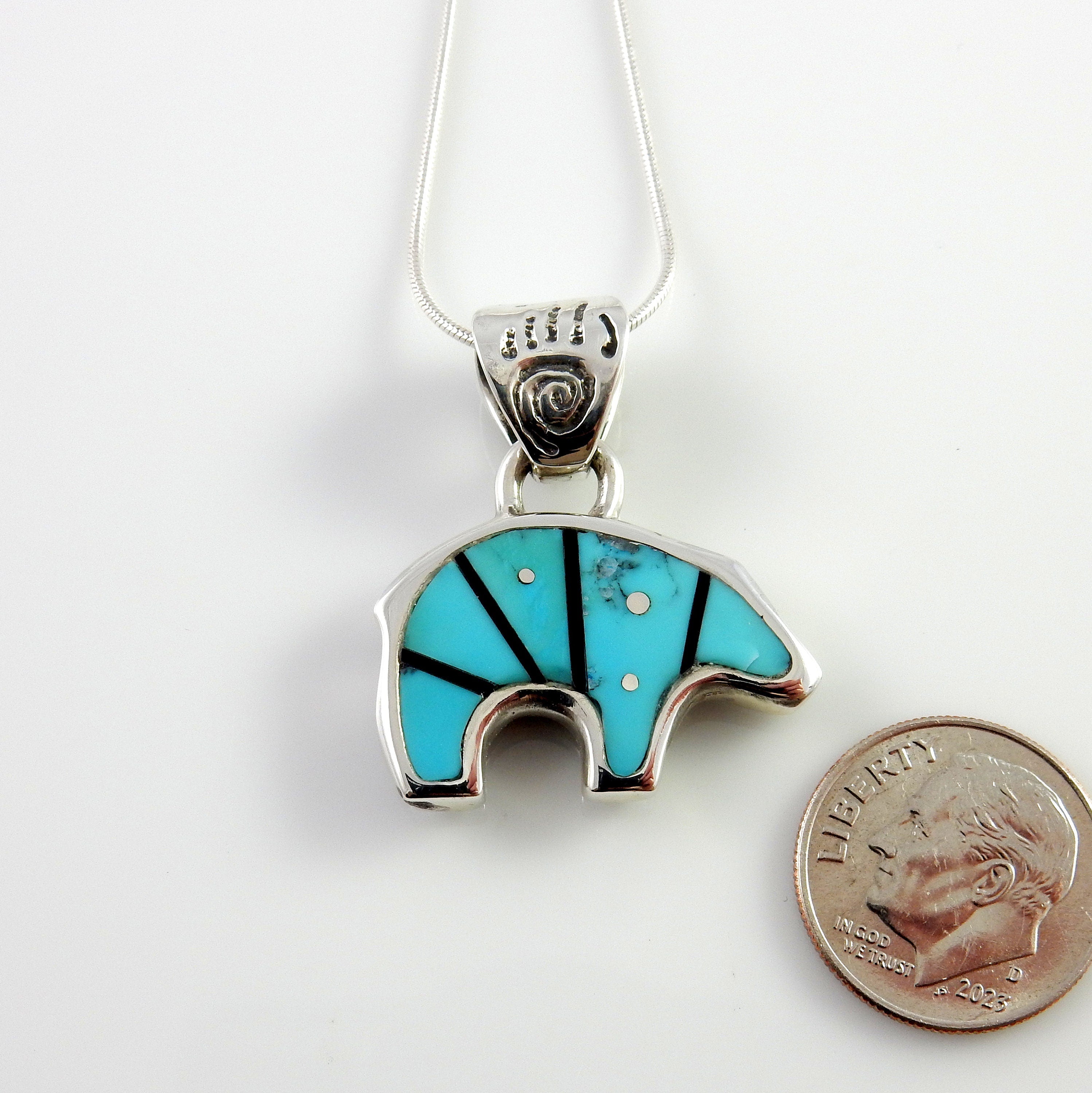 Sterling Silver Blue Turquoise Onyx Inlay Bear Pendant