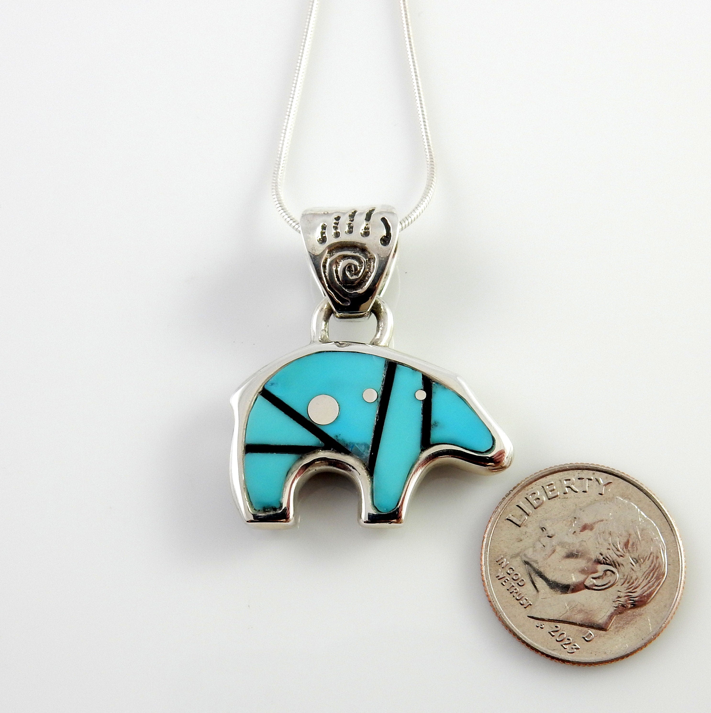 Sterling Silver Turquoise Onyx Inlay Bear Pendant