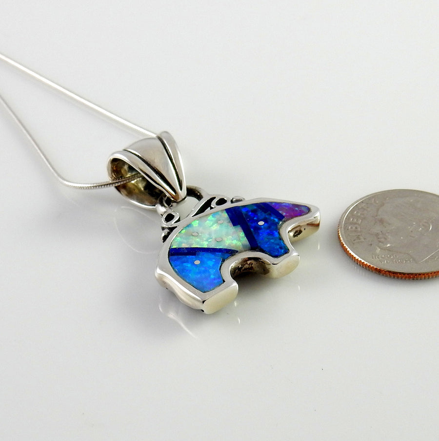 Sterling Silver Multi-colored Opal Inlay Bear Pendant