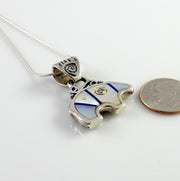 Sterling Silver Mother of Pearl Lapis Diamond Inlay Bear Pendant