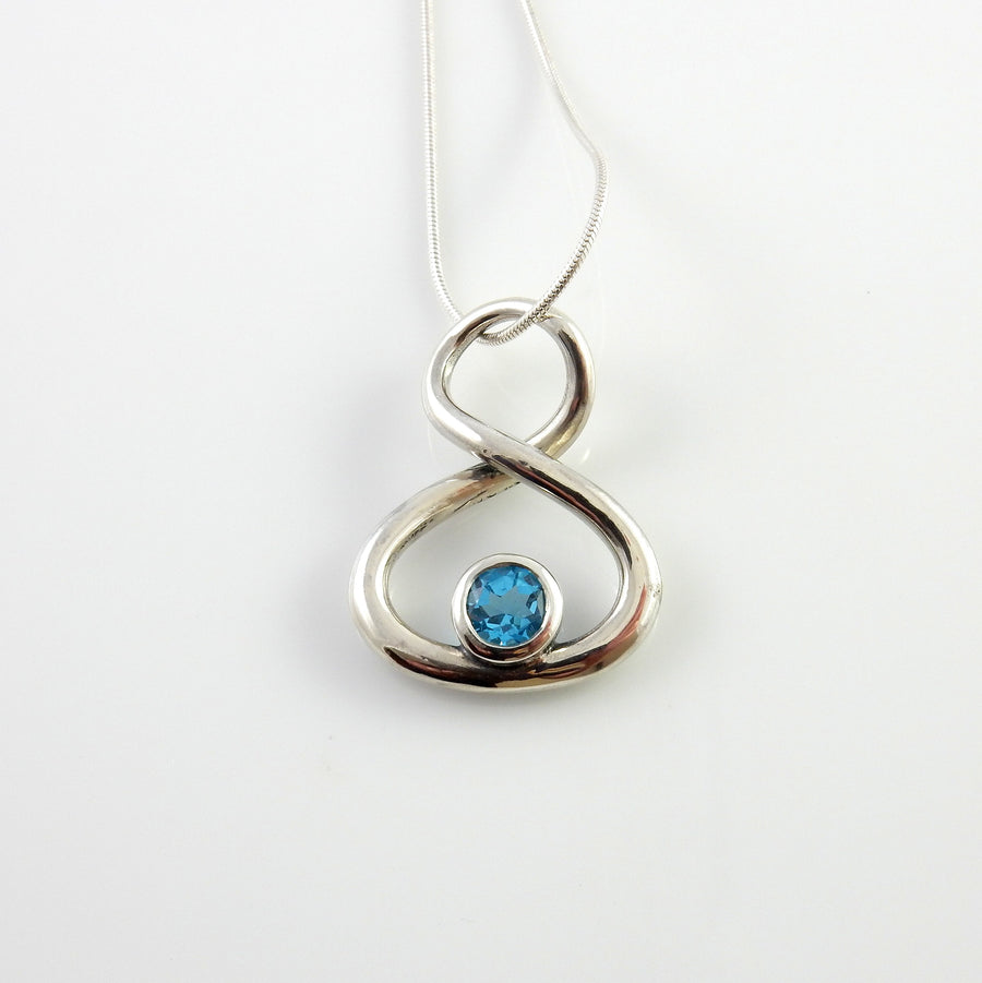 Sterling Silver Blue Topaz Handmade Pendant, Beautiful silver topaz drop pendant, topaz designer silver .925 drop pendant with chain