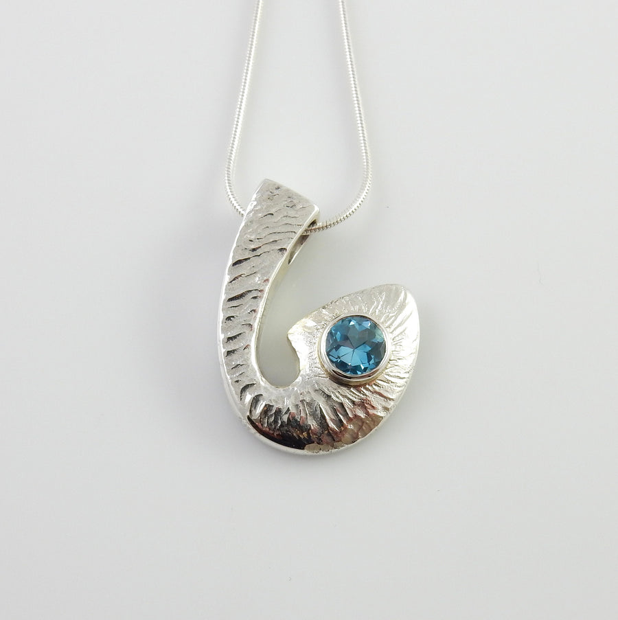 Sterling Silver Blue Topaz Textured Pendant, Beautiful silver topaz drop pendant, topaz designer silver .925 drop pendant with chain