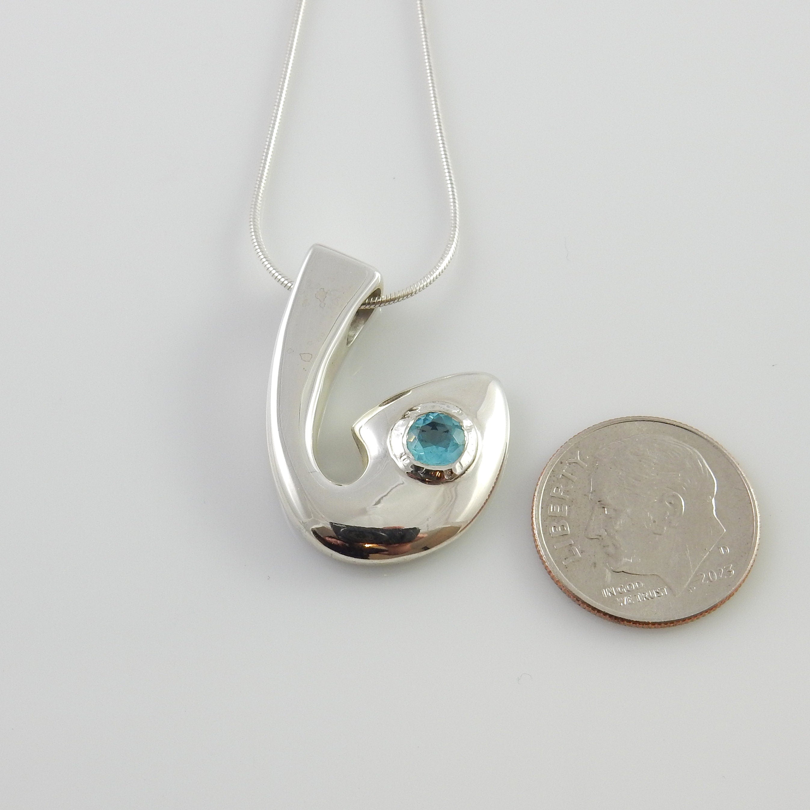 Sterling Silver Blue Topaz Handmade Pendant, Beautiful silver topaz drop pendant, topaz designer silver .925 drop pendant with chain