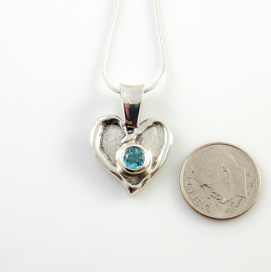 Sterling Silver Blue Topaz Handmade Heart Pendant, Beautiful silver topaz drop pendant, topaz designer silver .925 drop pendant with chain