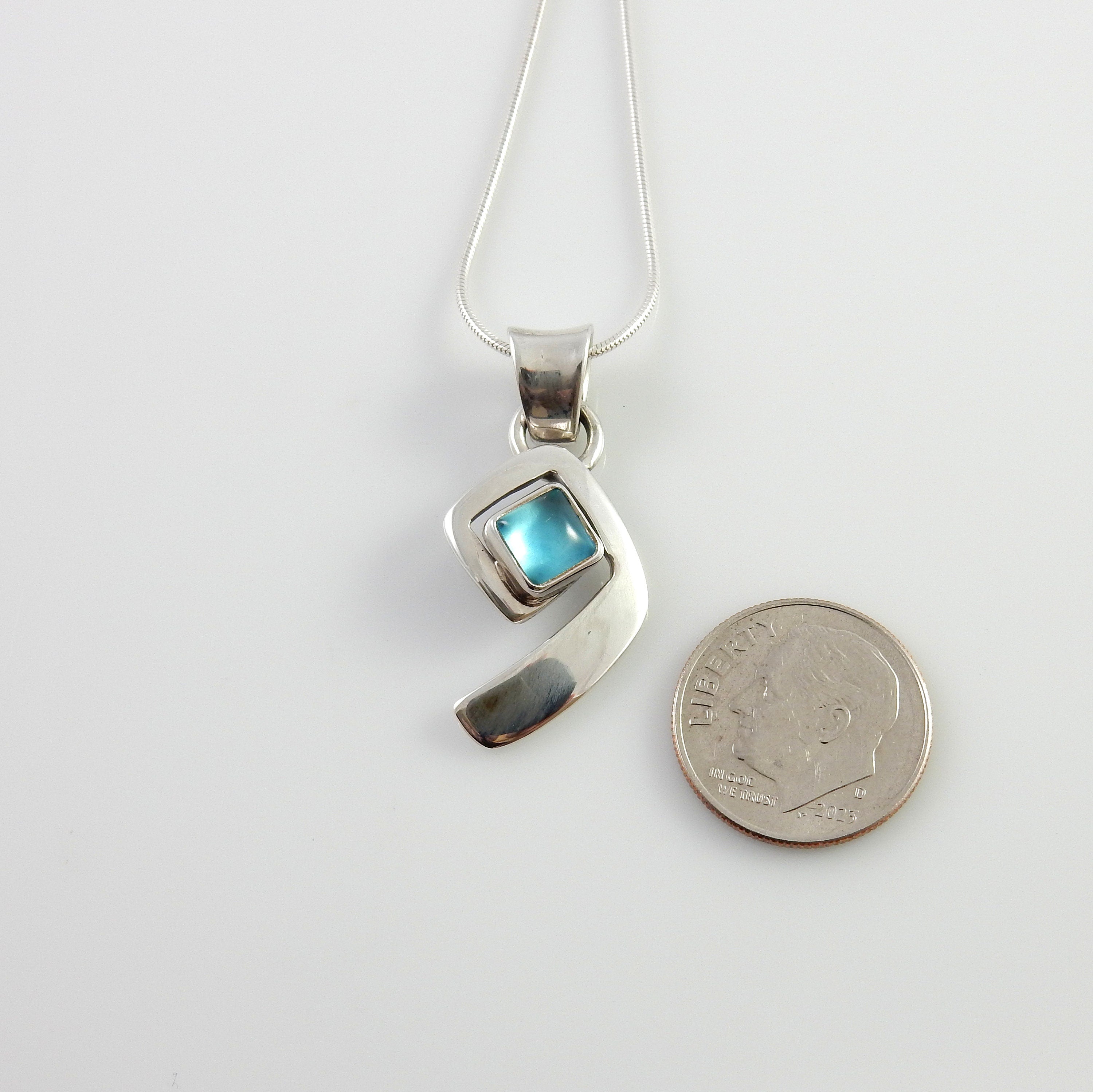 Sterling Blue Topaz Handmade Pendant, Beautiful silver topaz pendant, topaz designer .925 drop pendant with chain