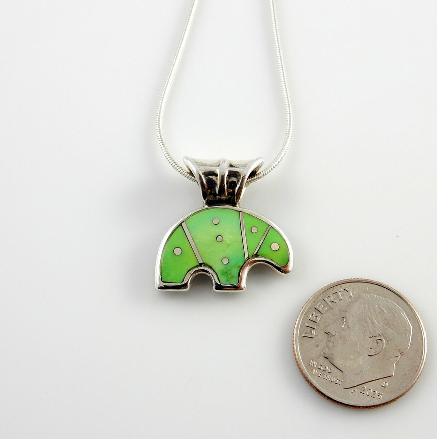 Sterling Silver Green Turquoise Inlay Bear Pendant