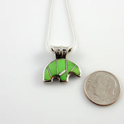 Sterling Silver Green Turquoise Inlay Bear Pendant