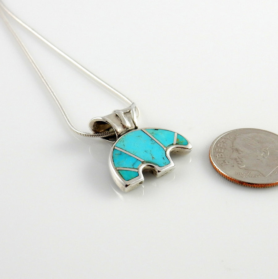 Sterling Silver Blue Turquoise Inlay Bear Pendant