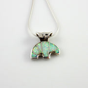 Sterling Silver White Opal Inlay Bear Pendant