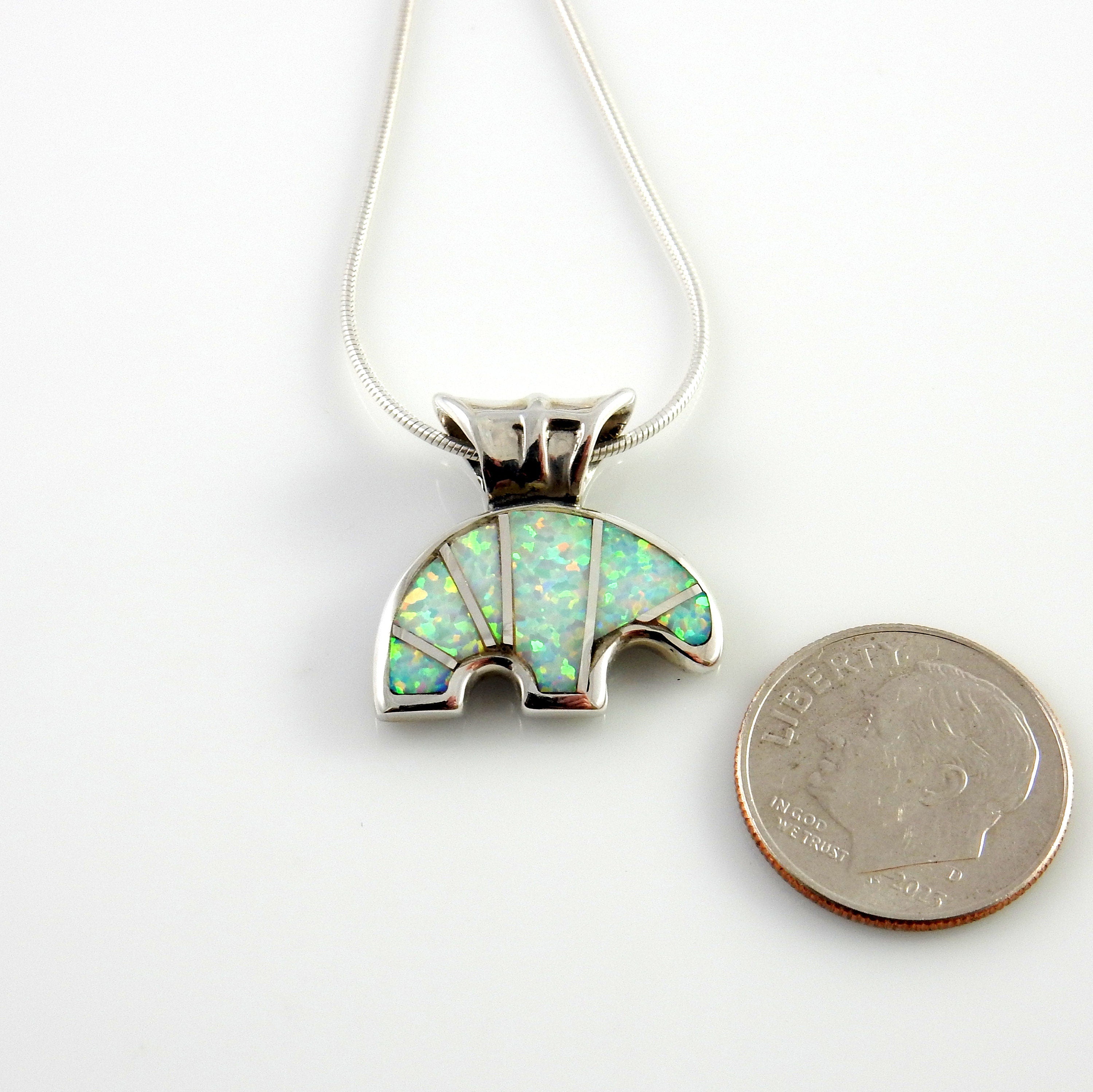 Sterling Silver White Opal Inlay Bear Pendant