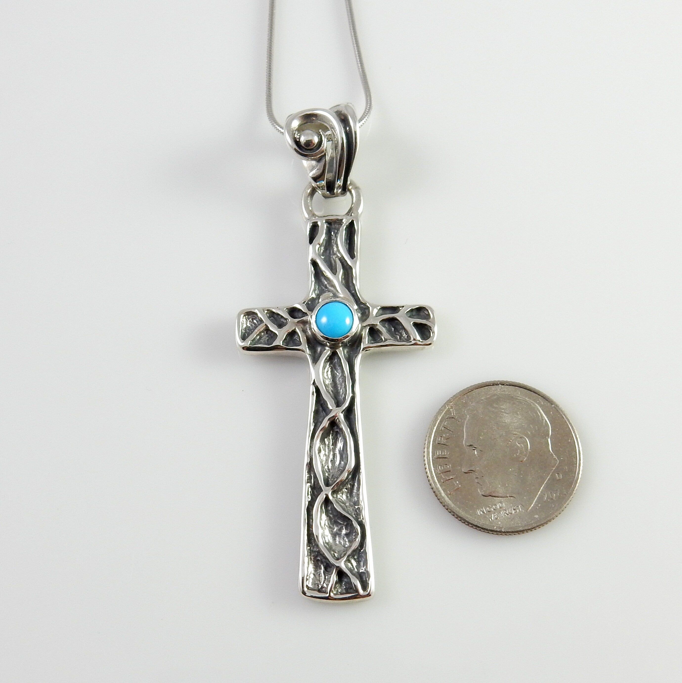 Sterling SIlver Blue Turquoise Cross Pendant