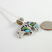 Sterling silver multi stone inlay bear pendant, zuni face bear pendant jewelry, one of a kind silver gemstone inlay bear pendant