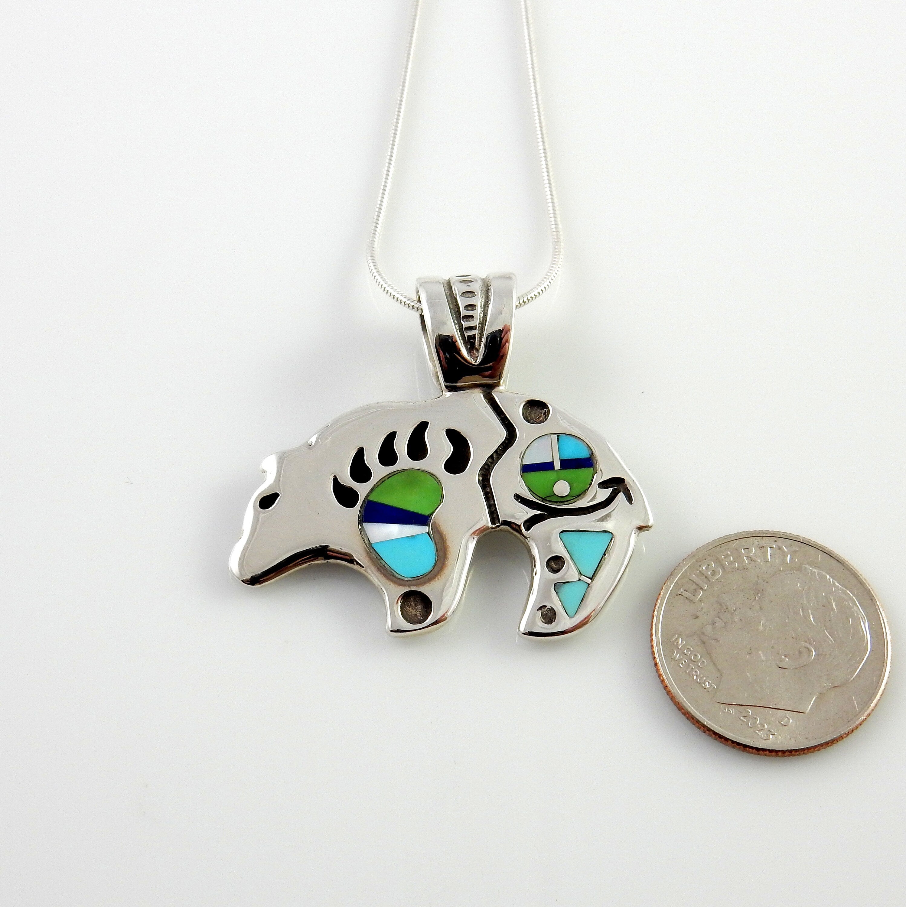 Sterling silver multi stone inlay bear pendant, zuni face bear pendant jewelry, one of a kind silver gemstone inlay bear pendant