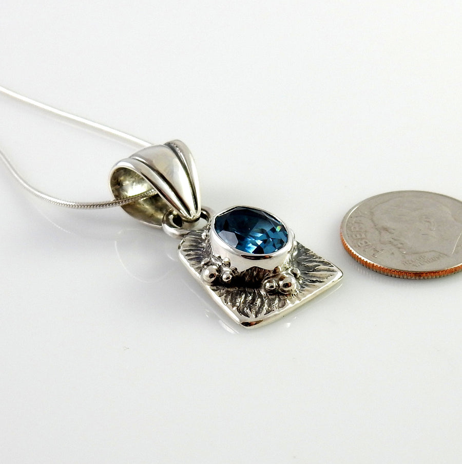 Sterling Silver Blue Topaz Handmade Pendant, Beautiful silver topaz drop pendant, topaz southwestern silver .925 pendant