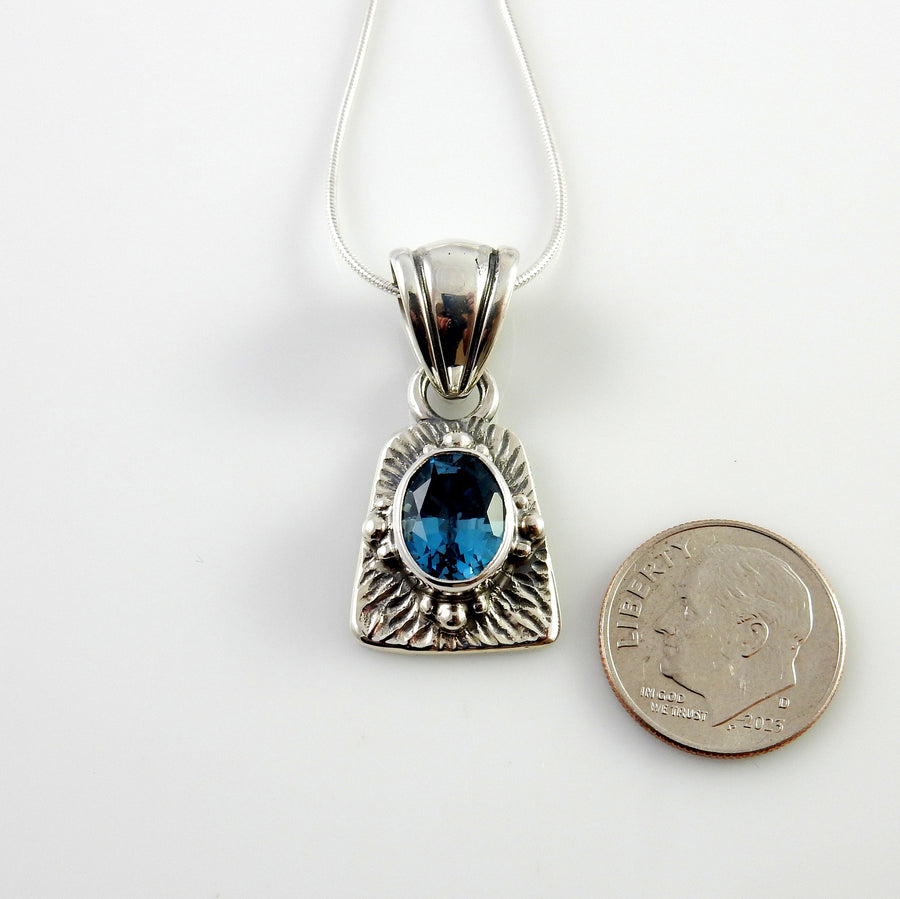 Sterling Silver Blue Topaz Handmade Pendant, Beautiful silver topaz drop pendant, topaz southwestern silver .925 pendant