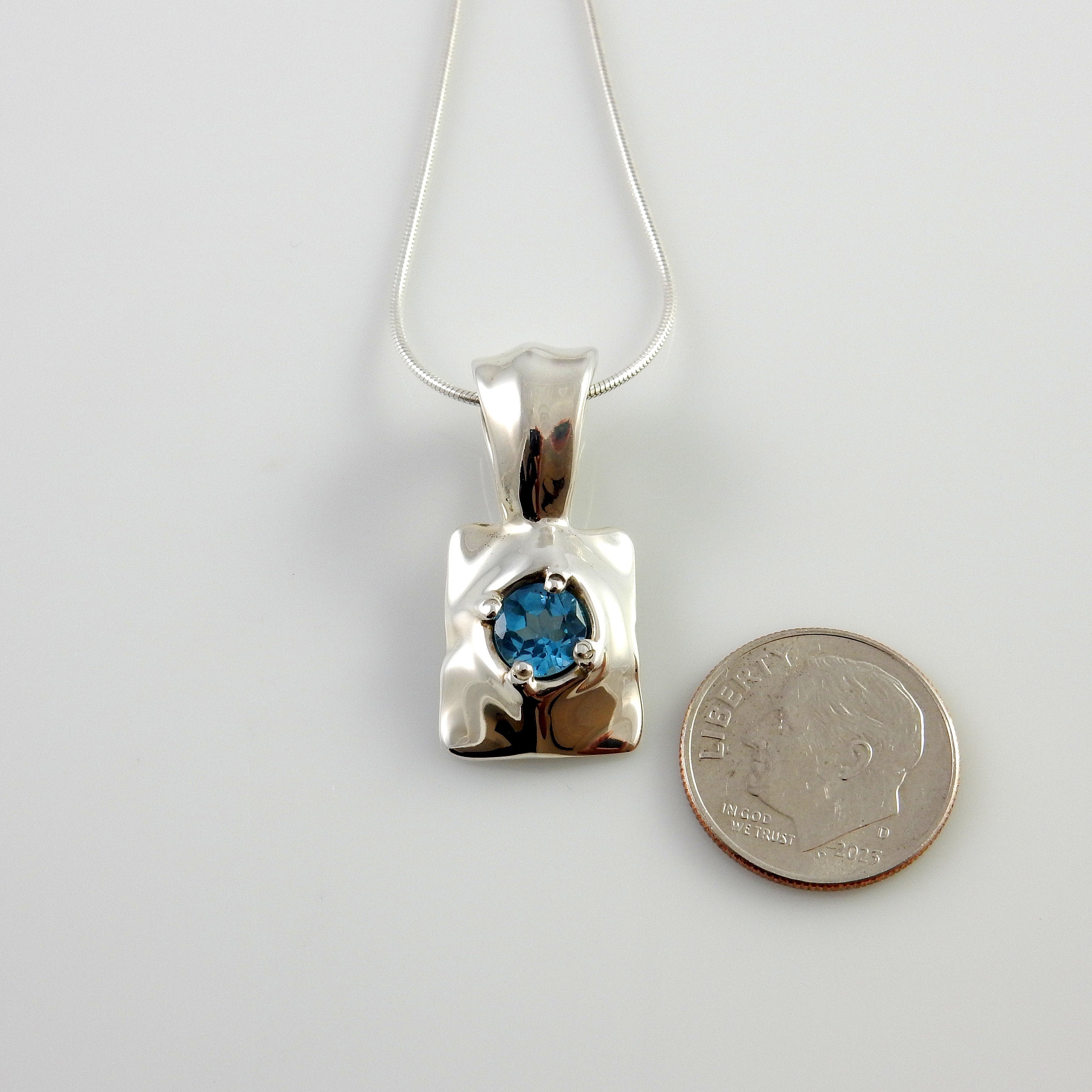 Sterling Silver Blue Topaz Handmade Pendant, Beautiful silver topaz drop pendant, topaz designer silver .925 drop pendant with chain