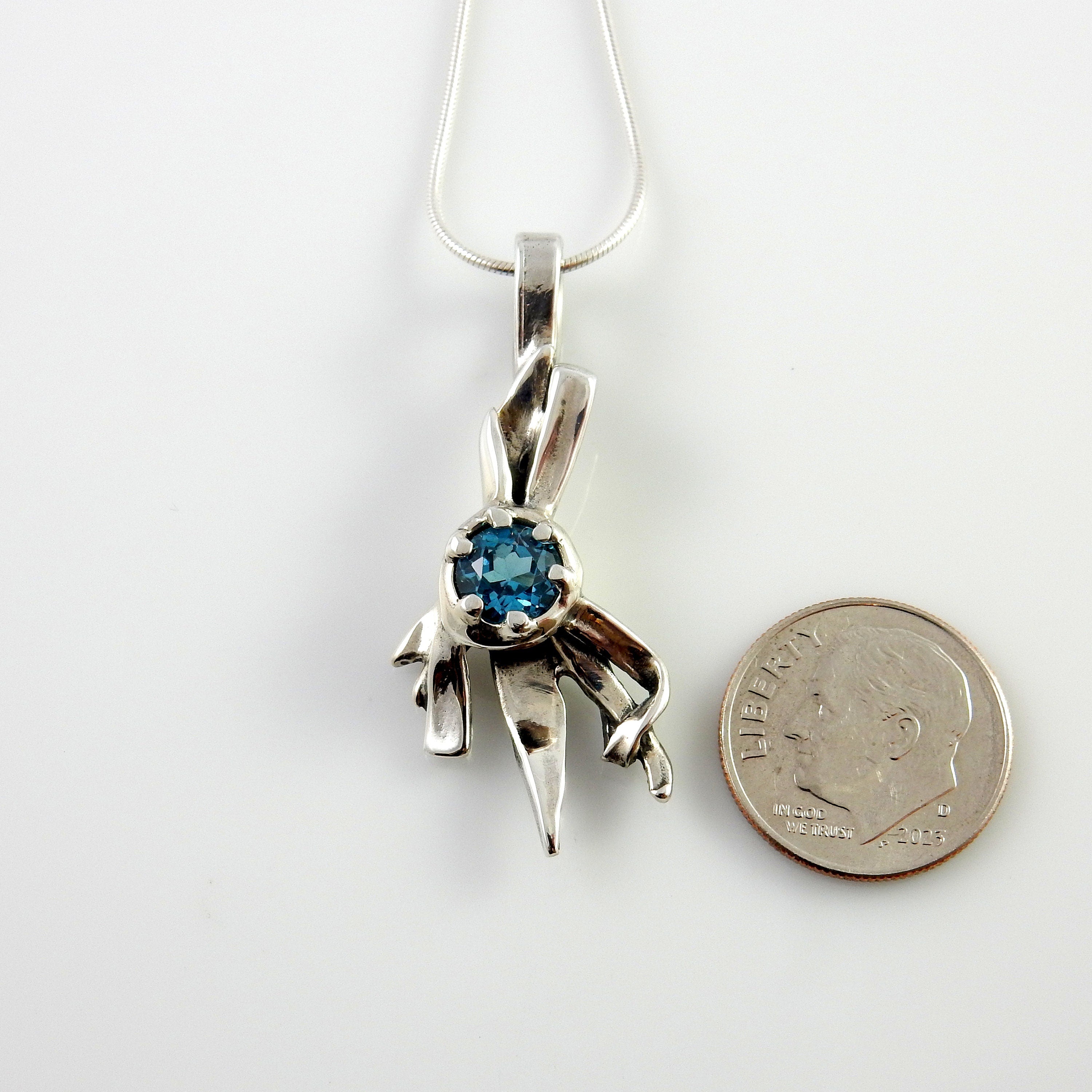 Sterling Silver Blue Topaz Handmade Pendant, Beautiful silver topaz drop pendant, topaz designer silver .925 drop pendant with chain