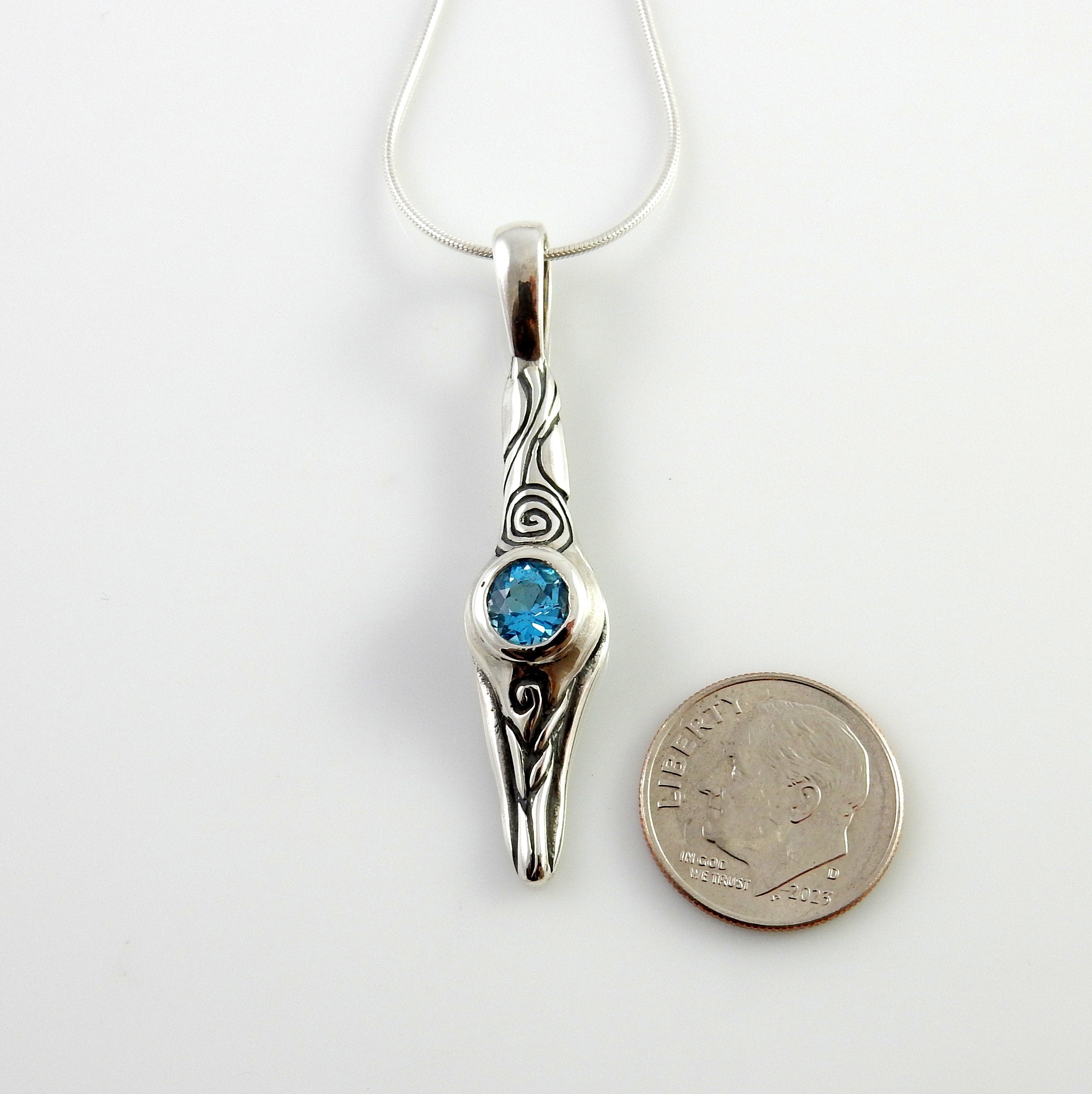 Sterling Silver Blue Topaz Handmade Pendant, Beautiful silver topaz drop pendant, topaz designer silver .925 drop pendant with chain