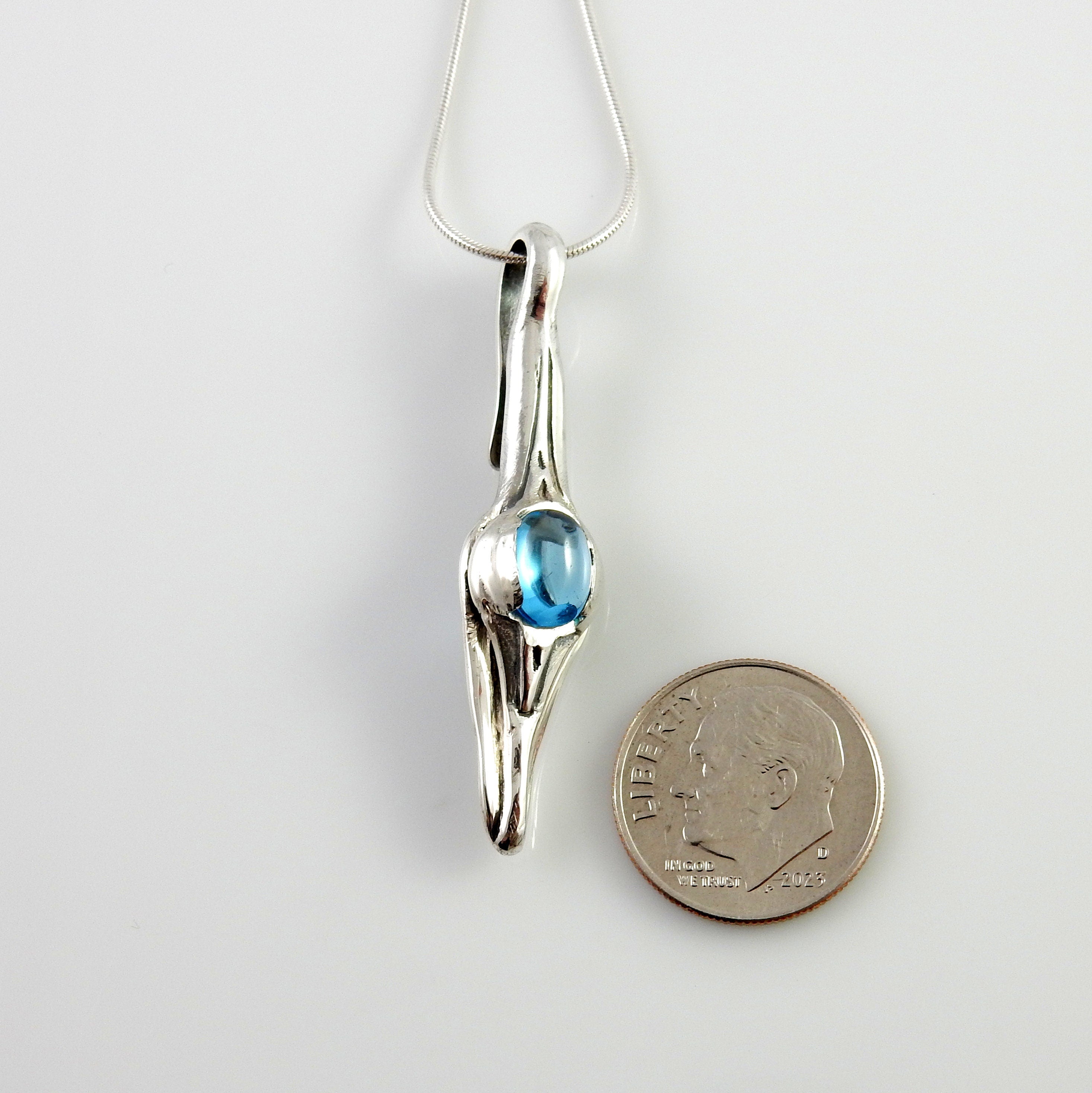 Sterling Silver Blue Topaz Handmade Pendant, Beautiful silver topaz drop pendant, topaz designer silver .925 drop pendant with chain