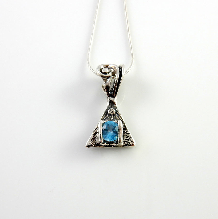 Sterling Silver Blue Topaz Handmade Pendant, Beautiful silver topaz drop pendant, topaz designer silver .925 drop pendant with chain