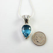 Sterling Silver Blue Topaz Handmade Pendant, Beautiful silver topaz drop pendant, topaz designer silver drop teardrop pendant with chain