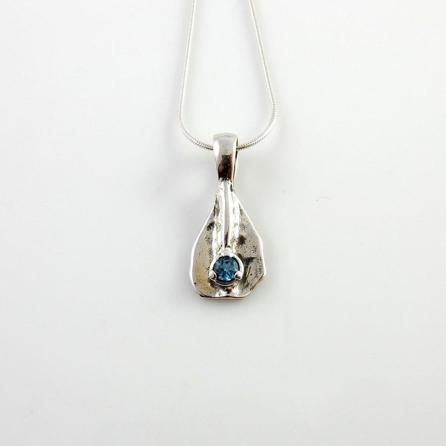 Sterling Silver Blue Topaz Handmade Pendant, Beautiful silver topaz drop pendant, topaz silver drop pendant with chain