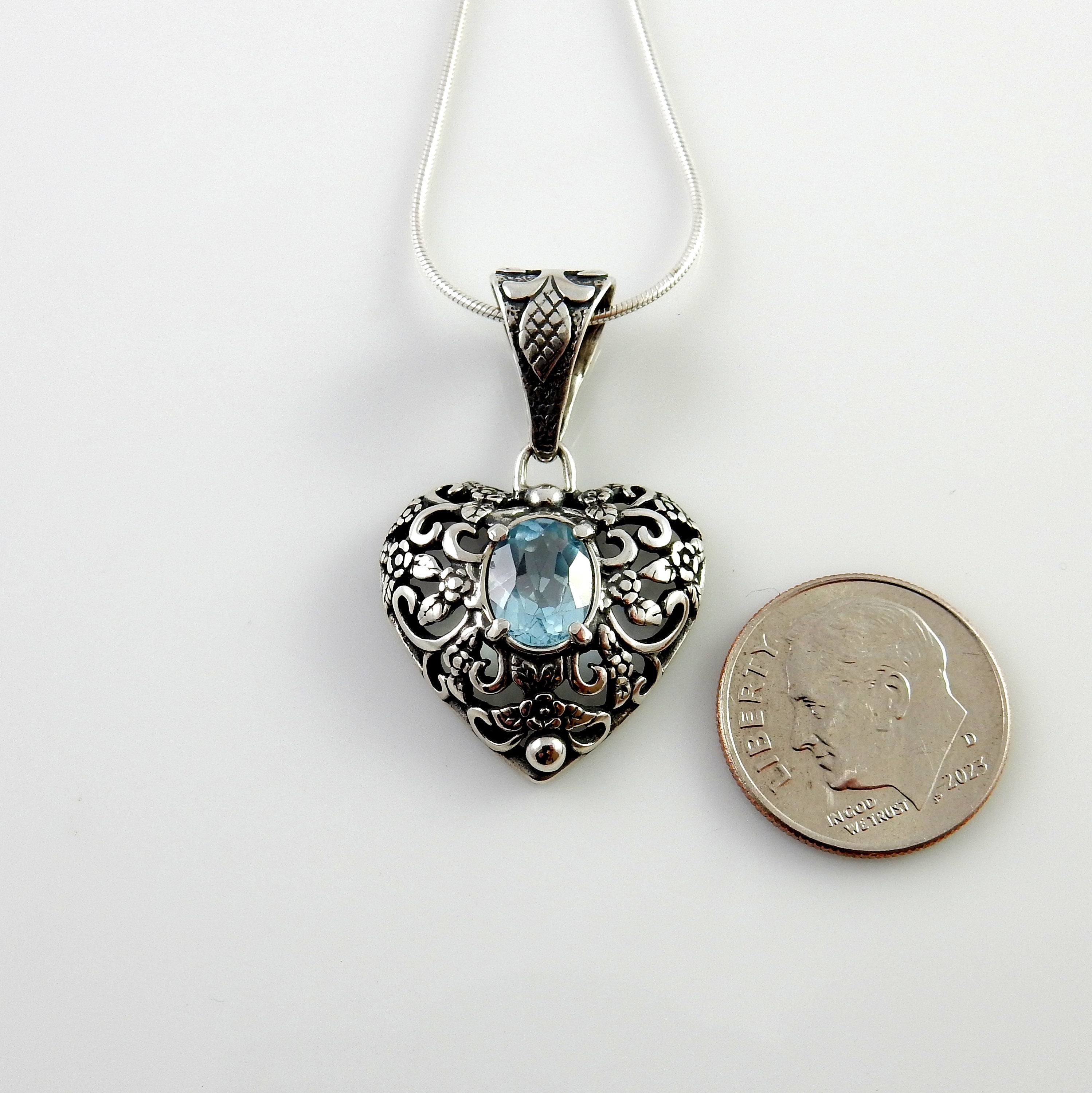 Sterling Silver Blue Topaz Handmade Pendant, Beautiful silver topaz drop pendant, topaz designer silver .925 drop pendant with chain