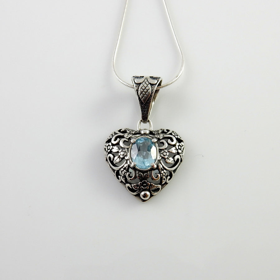 Sterling Silver Blue Topaz Handmade Pendant, Beautiful silver topaz drop pendant, topaz designer silver .925 drop pendant with chain