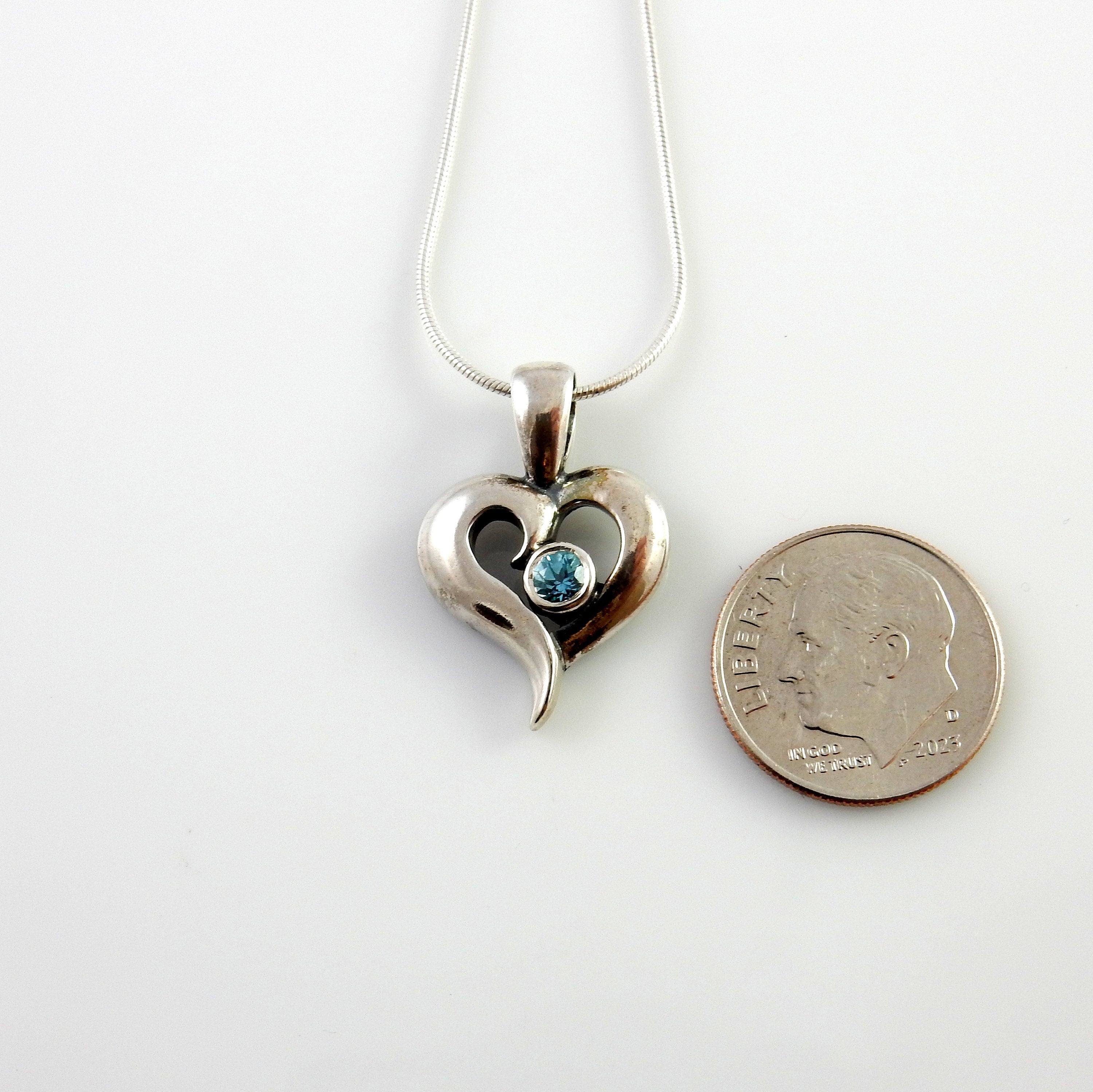 Silver Blue Topaz Heart Pendant, Beautiful silver topaz drop pendant, topaz designer silver .925 drop pendant with chain