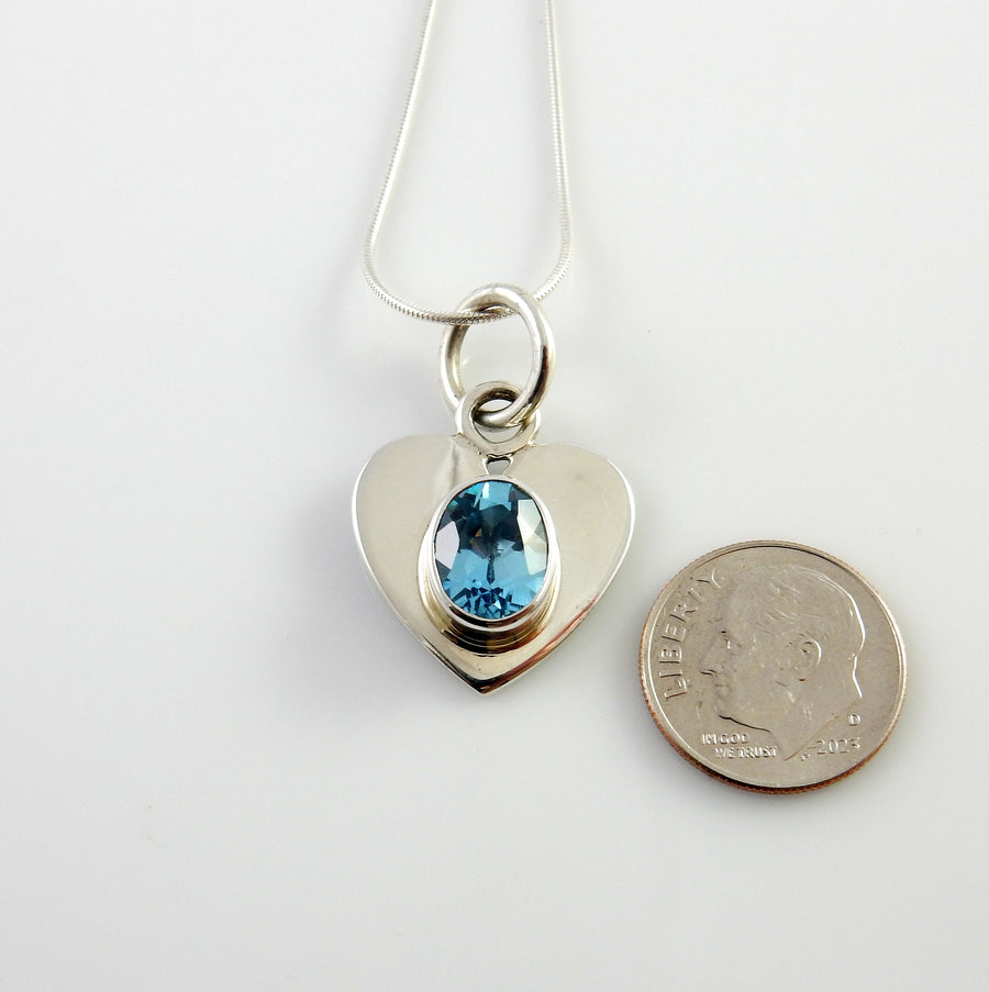 Sterling Silver Blue Topaz Handmade Heart Pendant, Beautiful silver topaz drop pendant, topaz designer silver .925 drop pendant with chain