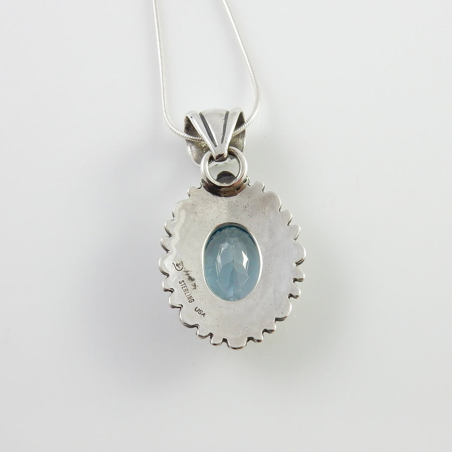 Sterling Silver Blue Topaz Handmade Pendant, Beautiful silver topaz drop pendant, topaz designer silver .925 drop pendant with chain