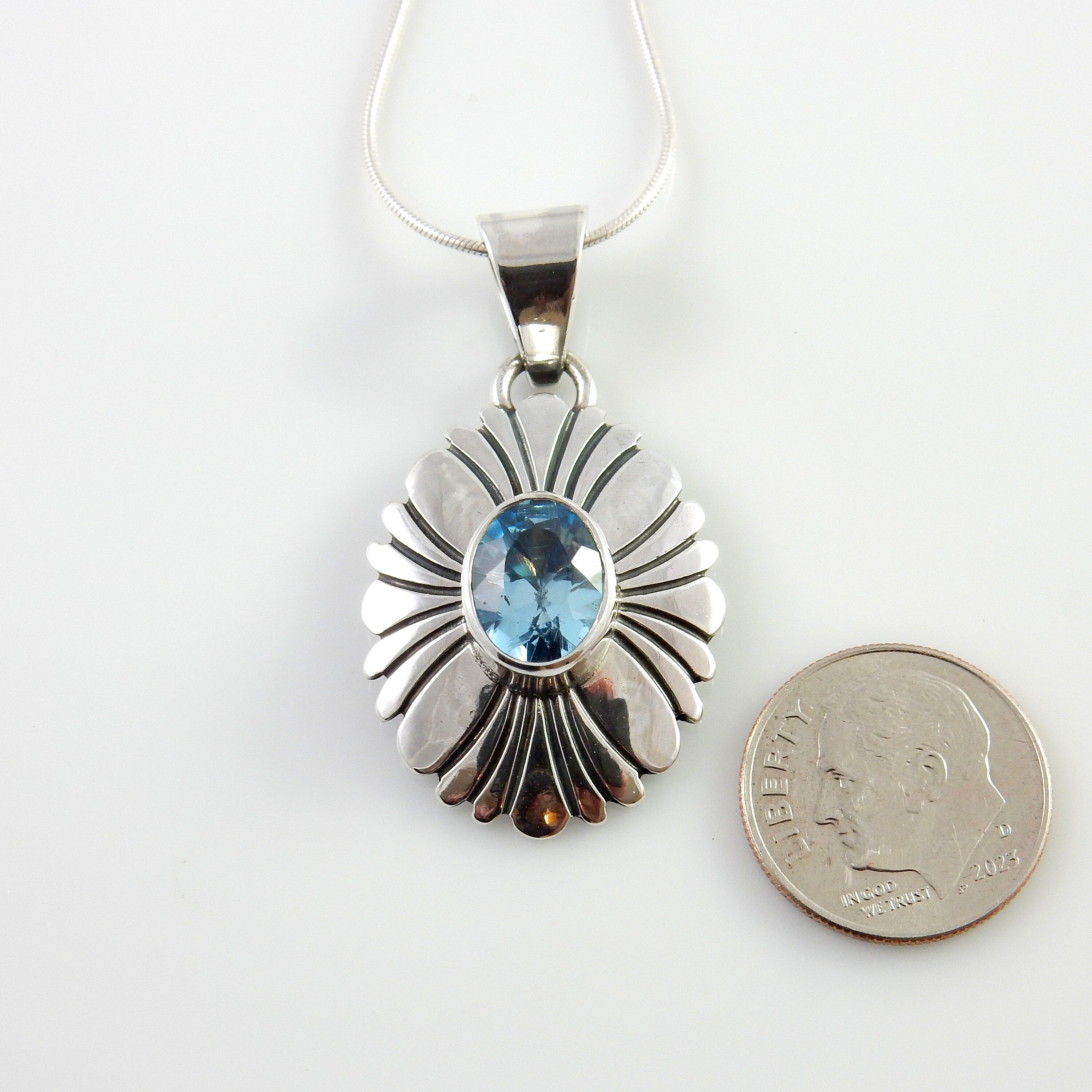 Sterling Silver Blue Topaz Handmade Pendant, Beautiful silver topaz drop pendant, topaz designer silver drop pendant with chain