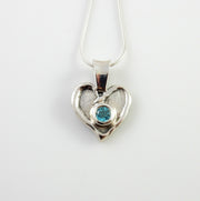 Sterling Silver Blue Topaz Handmade Heart Pendant, Beautiful silver topaz drop pendant, topaz designer silver .925 drop pendant with chain