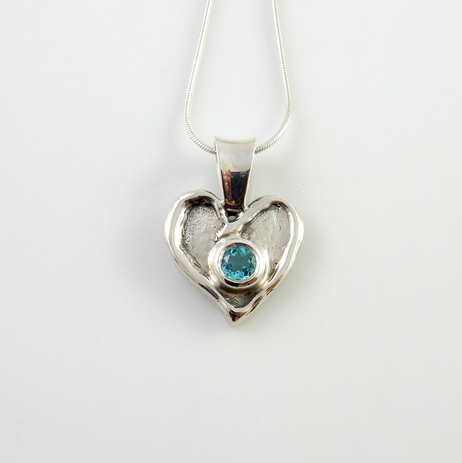 Sterling Silver Blue Topaz Handmade Heart Pendant, Beautiful silver topaz drop pendant, topaz designer silver .925 drop pendant with chain