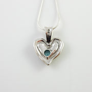 Sterling Silver Blue Topaz Handmade Heart Pendant, Beautiful silver topaz drop pendant, topaz designer silver .925 drop pendant with chain