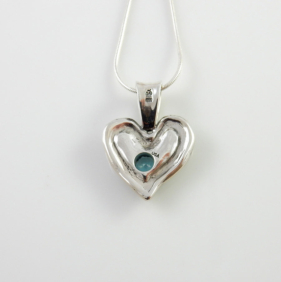 Sterling Silver Blue Topaz Handmade Heart Pendant, Beautiful silver topaz drop pendant, topaz designer silver .925 drop pendant with chain