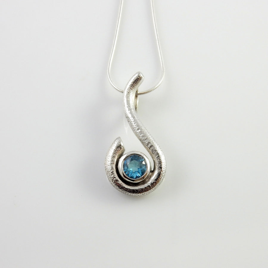 Sterling Silver Blue Topaz Handmade Pendant, Beautiful silver topaz drop pendant, topaz designer silver .925 drop pendant with chain