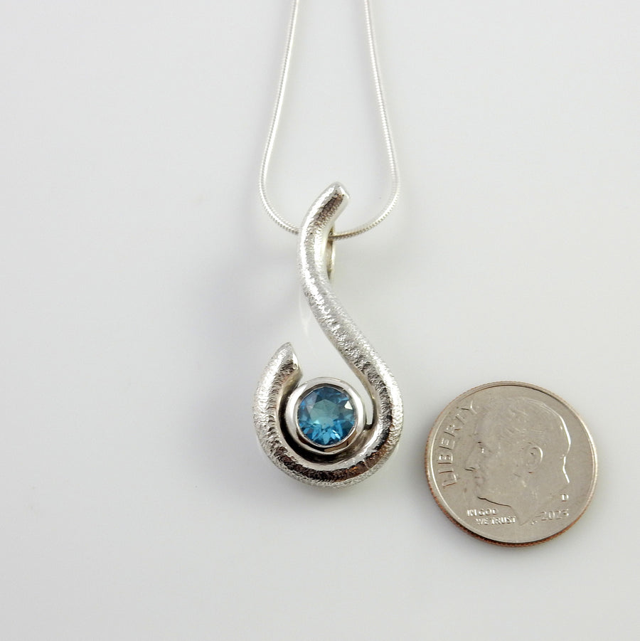 Sterling Silver Blue Topaz Handmade Pendant, Beautiful silver topaz drop pendant, topaz designer silver .925 drop pendant with chain