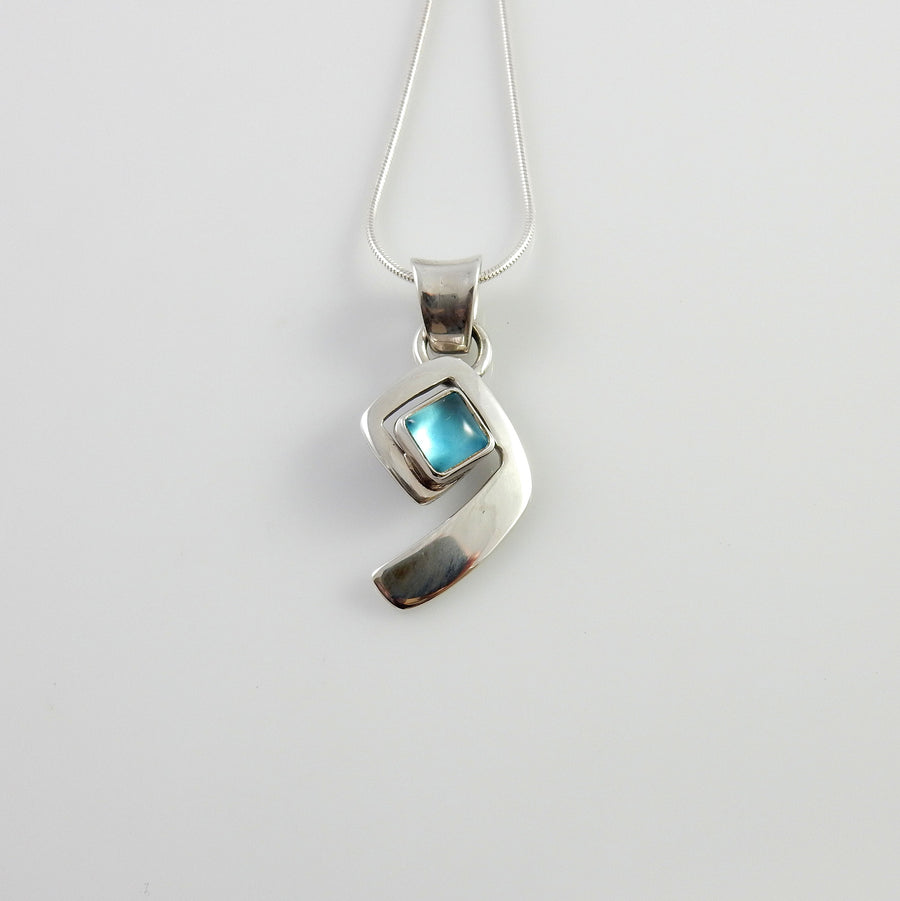 Sterling Blue Topaz Handmade Pendant, Beautiful silver topaz pendant, topaz designer .925 drop pendant with chain