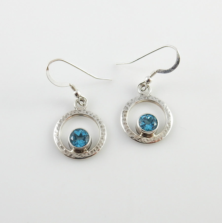 Sterling Silver Topaz Round Dangle Earrings